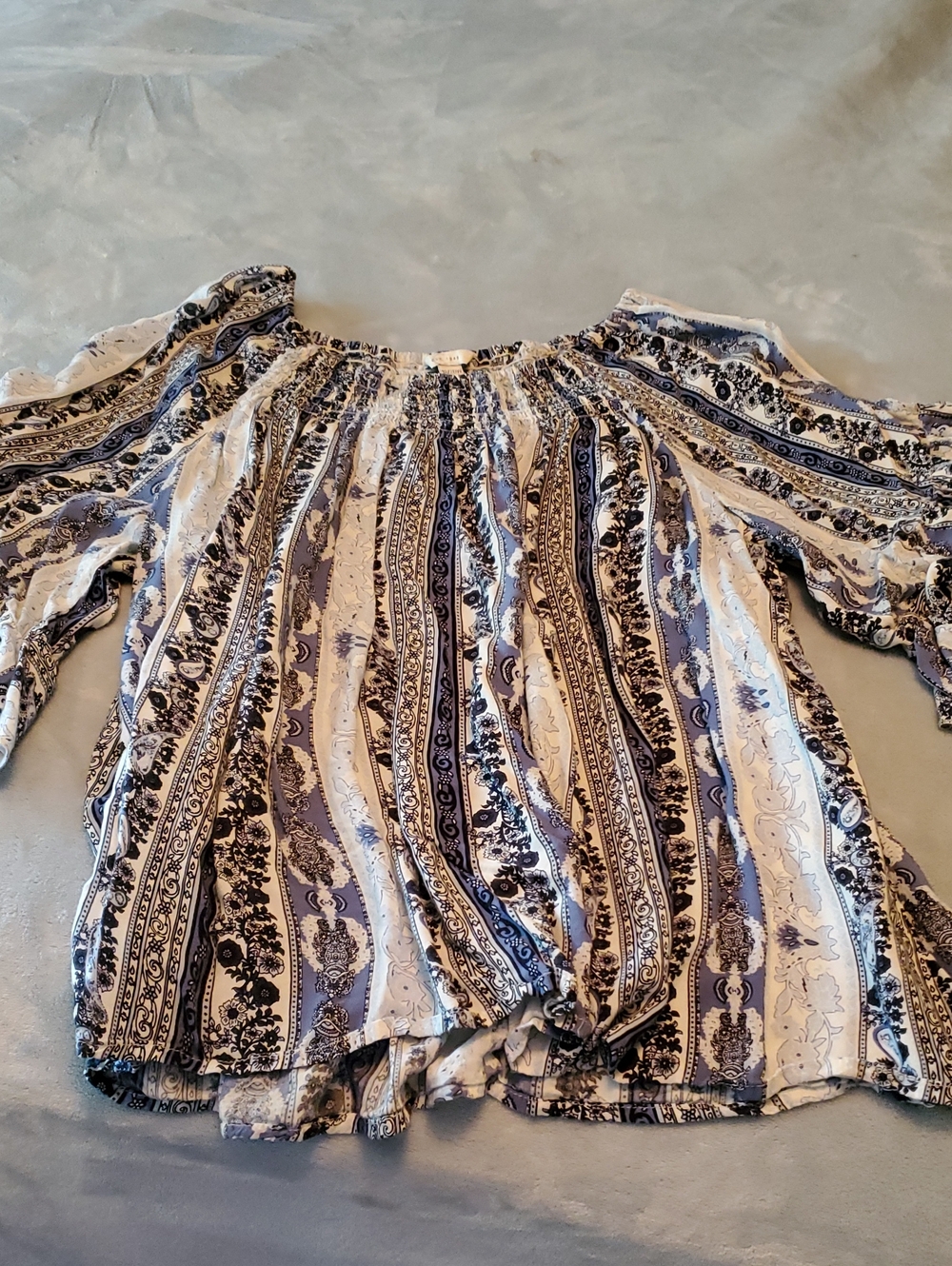 Cato Blue and White Stripe Paisley Off-Shoulder Top